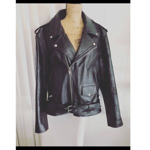 Vintage Black Leather Motorcycle Jacket L-XL, Rare